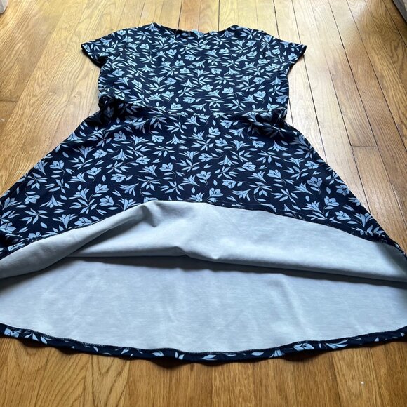 Draper James Size L Navy Blue Floral Print Ponte Knit Short Sleeve A-Line Dress - Picture 14 of 15